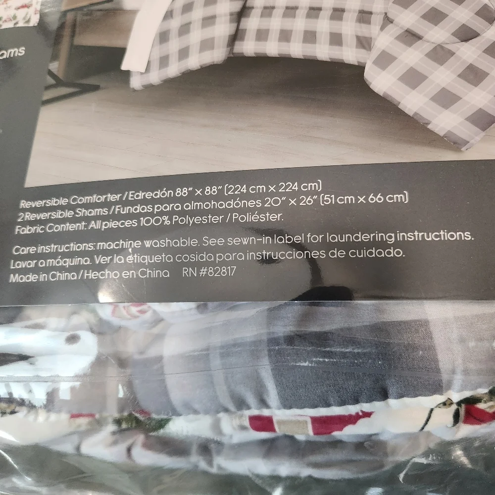 Gray Buffalo Plaid Reversible Holiday Comforter Set F/Q